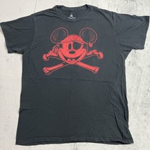 Disney Mickey Mouse Shirt Adult XL Black Red Pirate Bones Pirates Caribbean Mens - £15.33 GBP