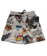 REBEL Skulls Dice Diamonds Playing Cards Eagles Elastic Waist Shorts Men... - $45.12 CAD