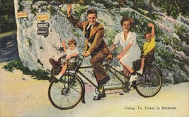 Going To Town In Bermuda~Tandem BICYCLE-CHILD Seats Front &amp; REAR~19340s Postcard - £9.58 GBP