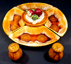 Vintage California Pottery 6 Piece Appetizer Dish Dip Bowl and Salt/Pepp... - £46.71 GBP