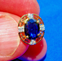 Earth mined Sapphire Diamond Deco Retro Earrings Button Studs 14k Solid ... - $2,474.01