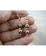 (EE600-104) BLACK pink flower 2 bead beaded CLOISONNE dangle EARRINGS Je... - €12,06 EUR