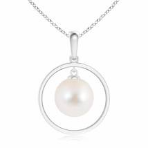 ANGARA Freshwater Pearl Open Circle Dangle Pendant Necklace in Silver (10mm) - £113.67 GBP