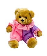 Russ Berrie Bear Clown Plush Pink Purple Satin Outfit 7.5 inch Hard to Find - $28.97