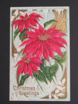 Red Poinsettia Flowers Christmas Greetings Embossed Postcard Stecher 211F c1910s - £6.32 GBP