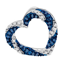 10k White Gold Round Blue Color Enhanced Diamond Heart Love Fashion Pend... - $139.00