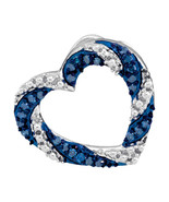 10k White Gold Round Blue Color Enhanced Diamond Heart Love Fashion Pend... - $2,641.95 MXN