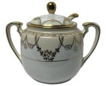 NIPPON  SUGAR BOWL W. LID-DOUBLE SPOON HANDLES GOLD TRIM ON WHITE HAND P... - £20.50 GBP