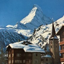 1979 Mt. Cervin Switzerland Snow Covered Church Zermatt Valais Swiss postcard - £4.86 GBP