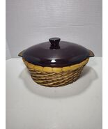 Vintage Anchor Hocking Harvest Amber Glass Casserole Dish W/Lid &amp; Basket... - $12.86