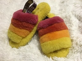 Ugg Fluff Yeah Slide Yellow Pink Sheepskin Women&#39;s Slippers Size Us 9 - £31.84 GBP