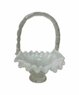 VINTAGE FENTON WHITE OPALESCENT &amp; CLEAR HOBNAIL RUFFLED BASKET EASTER SP... - $37.20 CAD