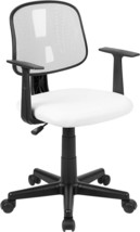 White Mesh Mid-Back Swivel Task Office Chair With Arms And A Pivoting Ba... - £59.73 GBP