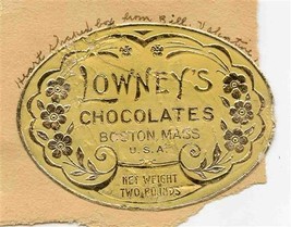 Lowney&#39;s Chocolates Boston Massachusetts Candy Box Metallic Sticker  - $37.62