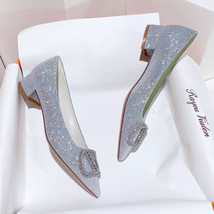 Elegant Woman Shoes With Low Heel Brand High Heels Metal Button Heels For Women  - £97.56 GBP