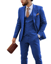 Men&#39;s 3 Piece Slim Fit Double Breasted Wedding Prom Royal Blue Formal Suit - L - $64.35