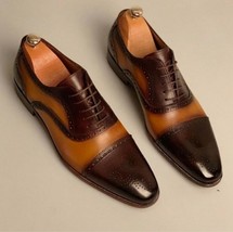 Awesome Work Brown Leather Finishing Cap Toe Lace Up Occasional Wear best Choice - £121.78 GBP