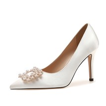 BaoYaFang 2021 Autumn NEW white wedding shoes Bridal High heels shoes ladies big - £63.67 GBP