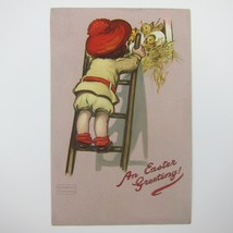 Easter Postcard Boy Ladder Yellow Chicks Nest Katharine Gassaway Tuck Antique - £7.86 GBP