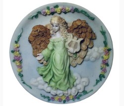 3D Angel figure elegant on 4.5” round floral decorative piece tabletop s... - £7.87 GBP