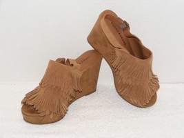 Lucky Brand Brown Leather Jeena Fringe Platform Sandals Guc - £15.72 GBP