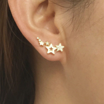 925 Silver Stars Goldtone Stud Earrings - New - £13.46 GBP