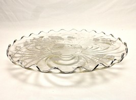 12&quot; Footed Platter, 25th Anniversary, Clear Ribbed Glass w/Silver Painted Floral - £23.60 GBP