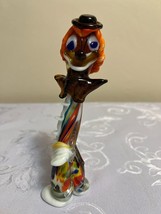 Vintage Murano Art Glass Hand Blown 7” Clown Colorful Speckled Pants  Black Hat - £23.67 GBP