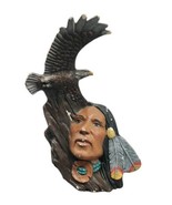 Vintage Ceramic Hand Painted Native American Man Head With Eagle - €17,48 EUR