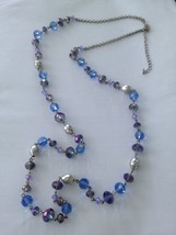 chain purple &amp; blue necklace beaded 43&quot; - £19.91 GBP