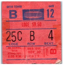 Vintage Jethro Tull Ticket Stumpf November 30 1977 Madison Quadratisch Garten Ny - £57.77 GBP