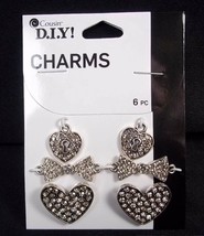 Cousin DIY silver tone rhinestone CHARMS hearts bows locks 6 pcs NEW - £5.19 GBP