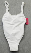 Xhilaration Swimsuit Womens Small White Ribbed Ruffle Shoulder Adjustabl... - $20.32