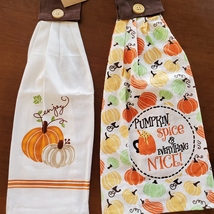 Kitchen Tie Towels, set of 2, Pumpkin Spice design, fall kitchen decor tea towel image 7