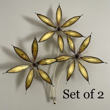 Vtg Brass Flowers Curtis Jere Style Starburst Brutalist MCM Metal Wall Sculpture - £169.85 GBP