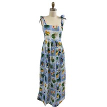 True Destinations Resort Wear Cotton Maxi Dress Tropical Print Tie Shoul... - $58.41