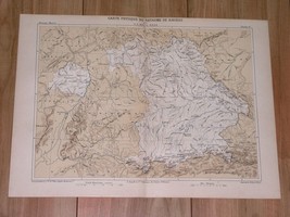 1888 Original Antique MALTE-BRUN Physical Map Of Bavaria Bayern Munich Germany - £13.41 GBP