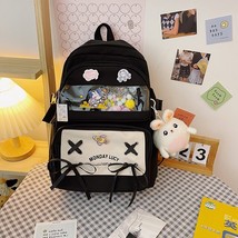 Women College Backpack Girl Cute Student Fashion Candy Color Schoolbag Black Lap - £38.31 GBP
