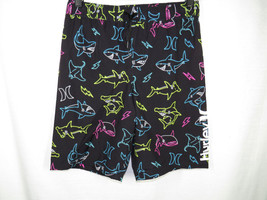 Boys Size 14/16 Hurley Black Multi Shark Print Swim Trunks, NEW - £22.39 GBP