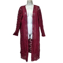 FOR LOVE &amp; LEMONS burgundy crochet Lace long duster cardigan Sweater - £41.59 GBP