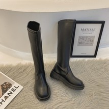 New Women Long Boots PU Leather Ladies Zipper Knight Flats Heel Boots Fashion Wi - £41.39 GBP