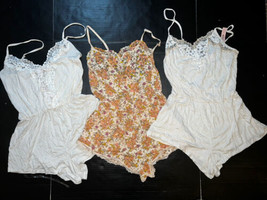 NWT Victoria&#39;s Secret XS ROMPER teddy LOT 3 ivory BEIGE white orange floral lace - £109.43 GBP