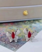 2.80Ct Marquise Simulated Ruby Butterfly Stud Earrings 14k White Gold Plated - £104.38 GBP