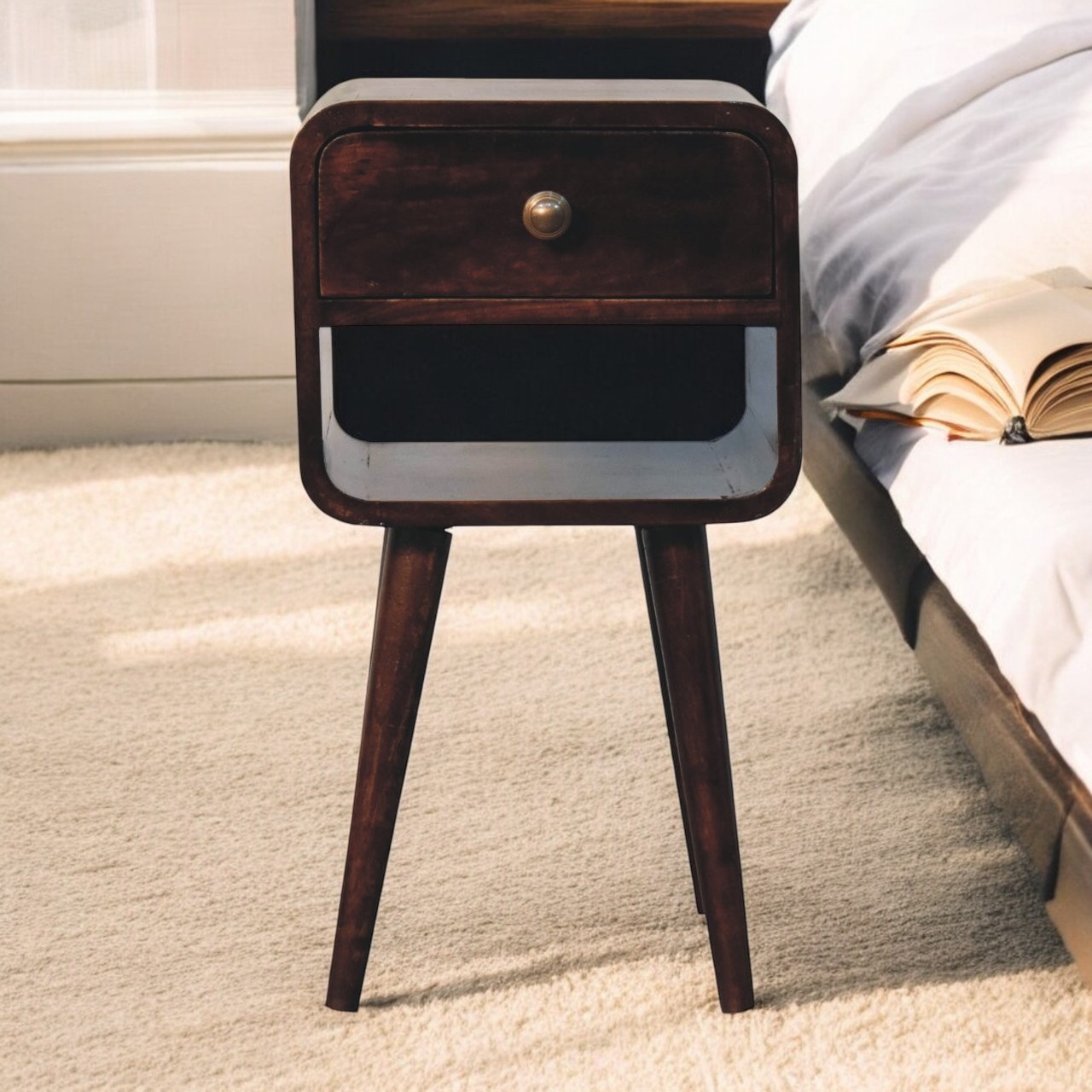 Artisan Furniture Solid Wood Mini California Walnut Curved Bedside, Lowe... - $143.00