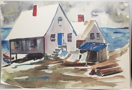 Vintage Watercolor Painting Beach House circa 1959-1960 - £81.45 GBP