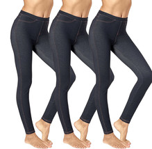 Women&#39;s Black Denim-like Look Lightweight Stretch Leggings Pants 3 Pack - £8.30 GBP