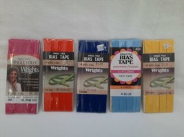VTG 5 Packs 1/2&quot; Single Fold Bias Tape Canary, Br. Pink, Blue, Orange, Yale NIP - £7.07 GBP