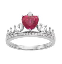 1.75CT Simulated Ruby &amp; Diamond Heart Shape Crown Ring 14K White Gold Plated - $85.88