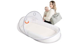 Inflateable Portable Travel Baby Bassinet Bug Net Boy or Girl Co-Sleeping GRAY - £70.88 GBP