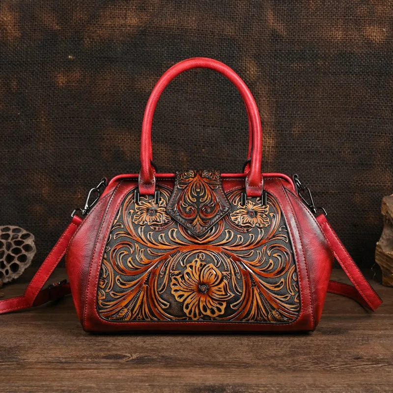   Vintage Embossed Handmade Handbag For Women Versatile PU Leather Shoulder Bag  - £59.15 GBP